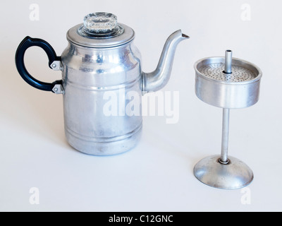 Old Fashioned Coffee Maker An Aluminium Percolator As Used In The 1940s 1950s On A White Background Opened Old Fashioned Coffee Maker An Aluminium Percolator As Used In The 1940s 1950s On A White Background Opened