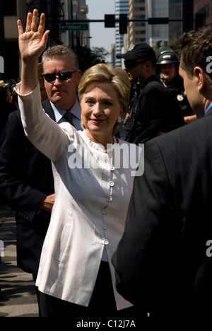 United States Secretary of State Hillary Clinton waving to crowd Stock Photo