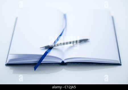 Empty personal organizer and pen Stock Photo