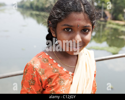 Portrait of young Indian girl, the Backwaters, Kerala, India Stock Photo