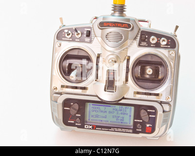 Radio Control (RC) hand held transmitter used by hobbyists to remotely control model airplanes, cars, boats. Stock Photo