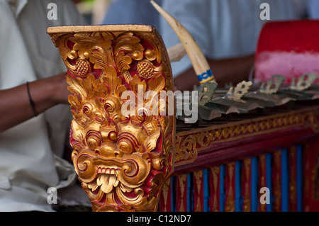 Carving detail on the decorative end of a gamelan instrument in Bali, Indonesia Stock Photo