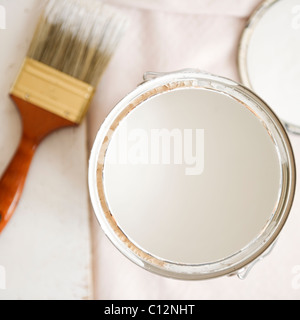 USA, New Jersey, Jersey City, close up of paint can and paint brush Stock Photo