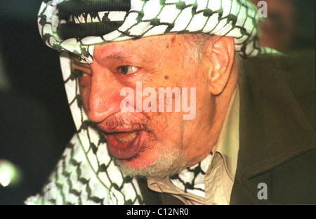 Palestinian President Yasser Arafat at an emergency meeting of the Arab League to discuss recent Israeli-Palestinian clashes. Stock Photo