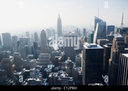 USA, New York City, View of Manhattan covered with snow, with Empire State Building in background Stock Photo