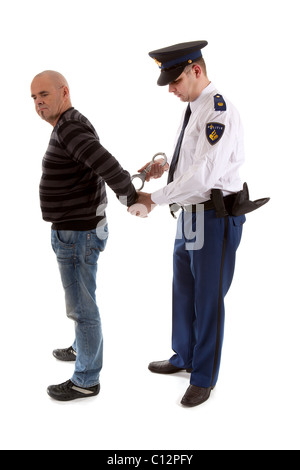 police agent is making a arrest over white background Stock Photo