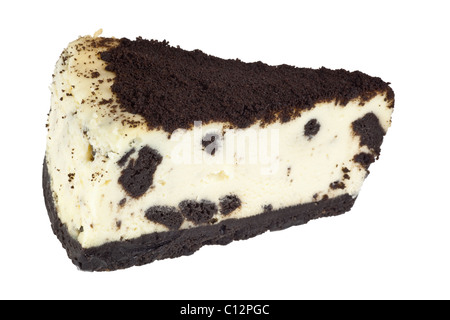 Slice of Oreo cheesecake isolated on white background Stock Photo