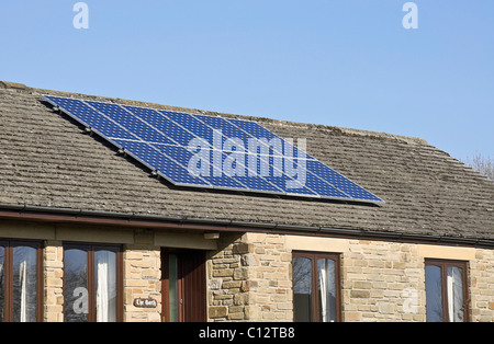 Solar panels on a modern bungalow in Yorkshire, UK Stock Photo