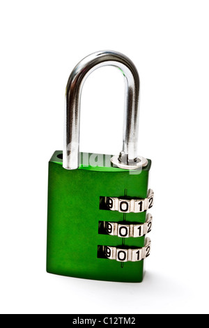 Green combination lock isolated on white background Stock Photo