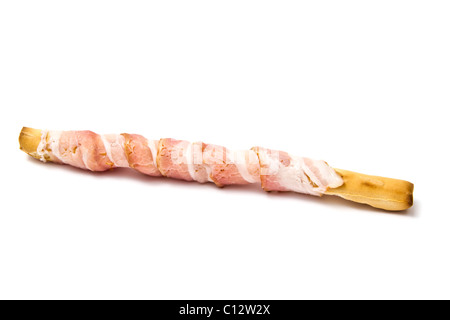 Grissini and bacon isolated on white background Stock Photo