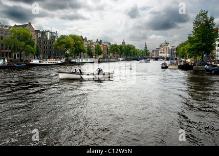 Canal boats in Amsterdam, Holland Stock Photo