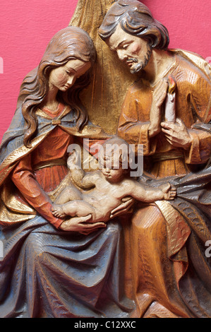 holy family sculpture, french wooden figures Stock Photo