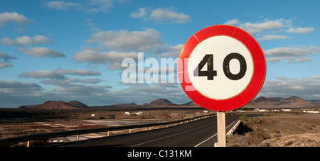 40 warning sign Lanzarote Stock Photo