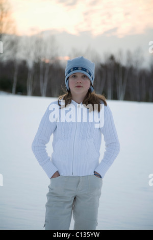 USA, New York State, New York City, teenage girl in winter landscape, portrait Stock Photo