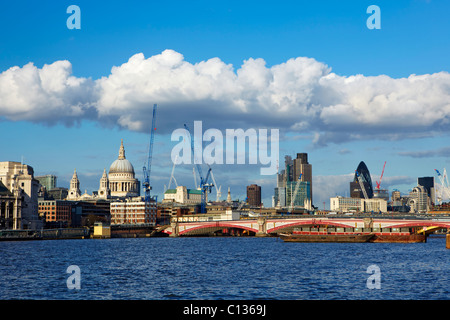 View across the River Thames toward the City of London and St Paul's Cathedral Stock Photo