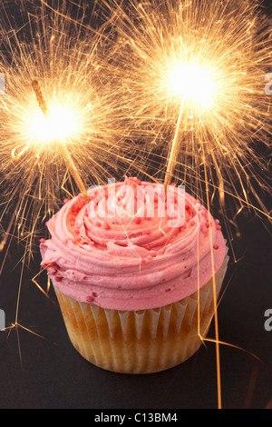 A cupcake with sparklers Stock Photo
