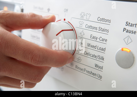 Close up of clothes washing machine button Stock Photo - Alamy
