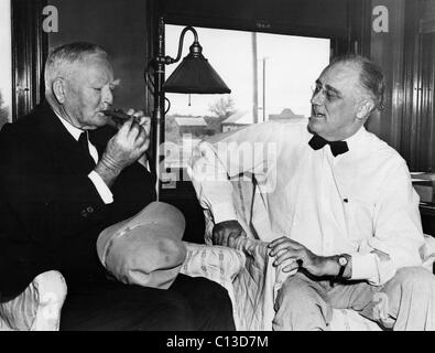 FDR Presidency. Vice President John Nance Garner with US President Franklin Delano Roosevelt, circa early 1940s. Stock Photo