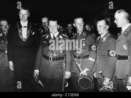 From left, Nazi officials Georg von Detten, Heinrich Sahm, Prince Augustus William of Prussia, Hermann Goering, Julius Lippert, Stock Photo