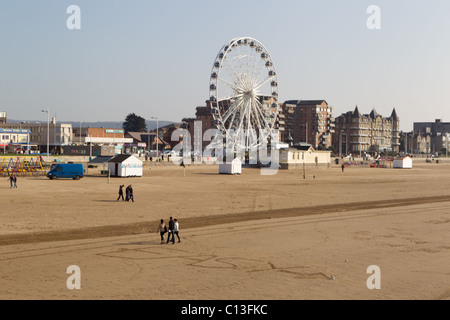 Weston Super Mare beach with the Weston Wheel after the Pier fire of 2009. Weston beach is the venue for T4 on the beach Stock Photo
