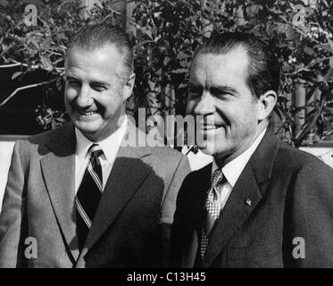 1970 US Presidency, Vice Presidents. Vice President Spiro Agnew and US President Richard Nixon after attending a church service in La Jolla, California, 1970. Stock Photo