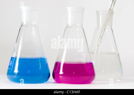 Three chemical flasks Stock Photo