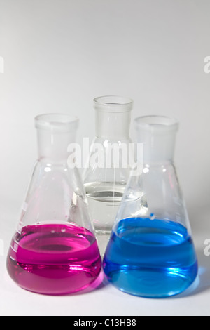 Three chemical flasks Stock Photo