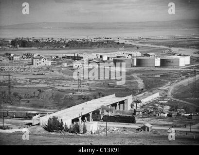 'Shell' oil tanks near Haifa, Palestine. Ca. 1934-39. Stock Photo