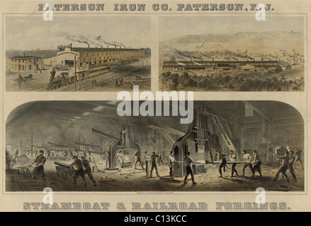 Paterson Iron Company in New Jersey were manufacturers of forgings for steamboats and railroads. Ca. 1866. Stock Photo