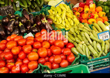 Fresh vegetables on a market stall in a market Stock Photo