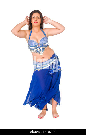 Belly dancer in blue On white Background Stock Photo