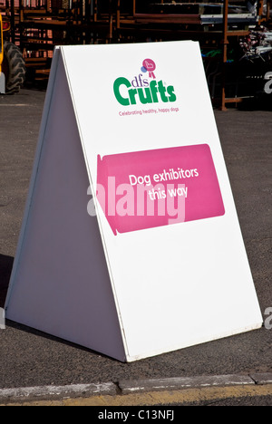 Dog exhibitors direction sign for Crufts at the NEC Stock Photo