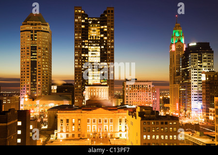 USA, Ohio, Columbus, Downtown illuminated at night Stock Photo