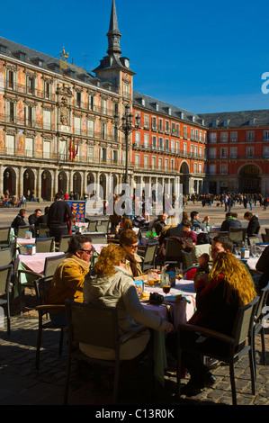 People having lunch at Plaza Mayor square central Madrid Spain Europe Stock Photo