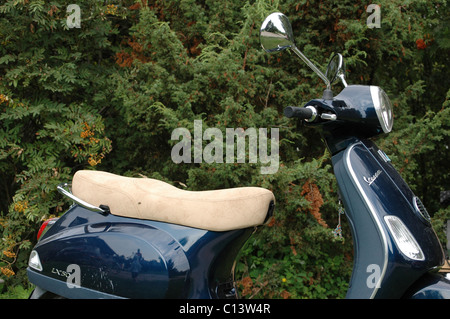 retro blue scooter motorcycle details Stock Photo