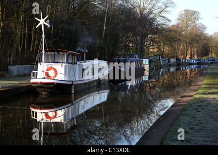 Narrowboat with wind turbine generator Stock Photo