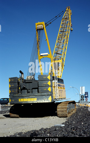 Liebherr mobile crane in Hamburg's Hafencity. Stock Photo