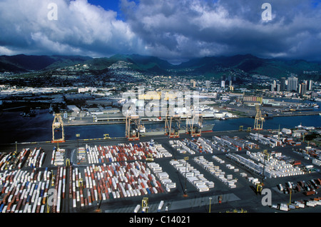 An aerial photograph of the port of Honolulu in Hawaii. Stock Photo