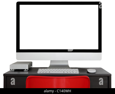 modern  computer  with large screen, often used by artists and designers. The screen is white with readily usable copy space. Stock Photo