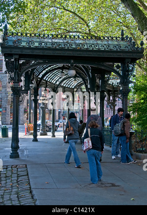 This vertical stock image shows a city street scene of Pioneer Square in downtown Seattle, Wa, in King County. Stock Photo