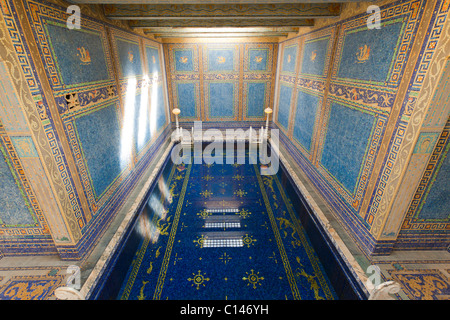 Hearst Castle n San Simeon, California built by William Randolph Hearst.  Interior Roman Pool with ornate tile. Stock Photo