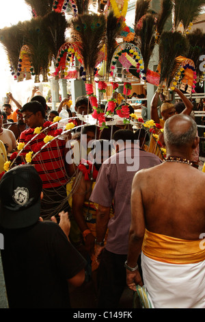 A Kavadi procession during the Hindu festival of Thaipusam on January 19, 2011 in Batu Caves, Malaysia. Stock Photo