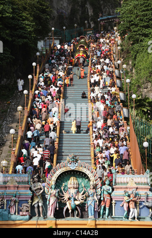 The crowd on the stairs leading to the temple during the Hindu festival of Thaipusam on January 20, 2011 in Batu Caves, Malaysia Stock Photo