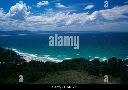 view over turquoise waters at Byron Bay looking north to Tweed Heads, Gold Coast in Australia - one of the most beautiful places in the world Stock Photo