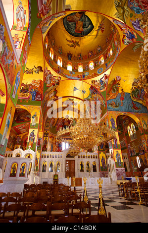 The Byzantine style frescos of the new Orthodox church of Omala. Kefalonia, Ionian Islands, Greece. Stock Photo
