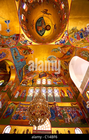 The Byzantine style frescos of the new Orthodox church of Omala. Kefalonia, Ionian Islands, Greece. Stock Photo