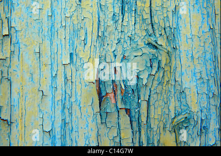 blue peeling paint close up background Stock Photo