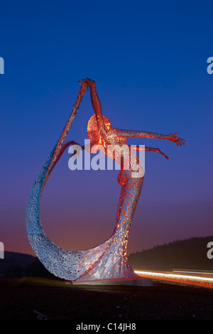 The Arria sculpture in galvanised steel beside the A80, Cumbernauld, North Lanarkshire, Scotland, UK. Sculpted by Andy Scott. Stock Photo