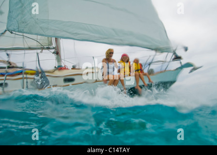 A family out for a day sail in Georgetown, Exumas Stock Photo