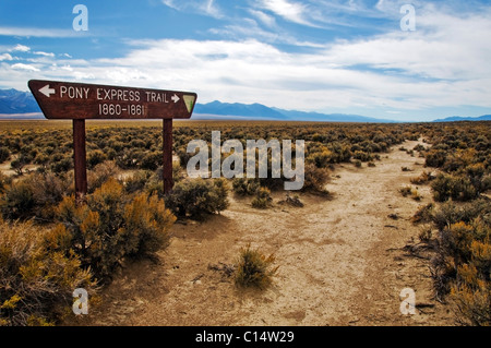 A sign shows the old Pony Express Route off of Highway 50, Nevada. Stock Photo